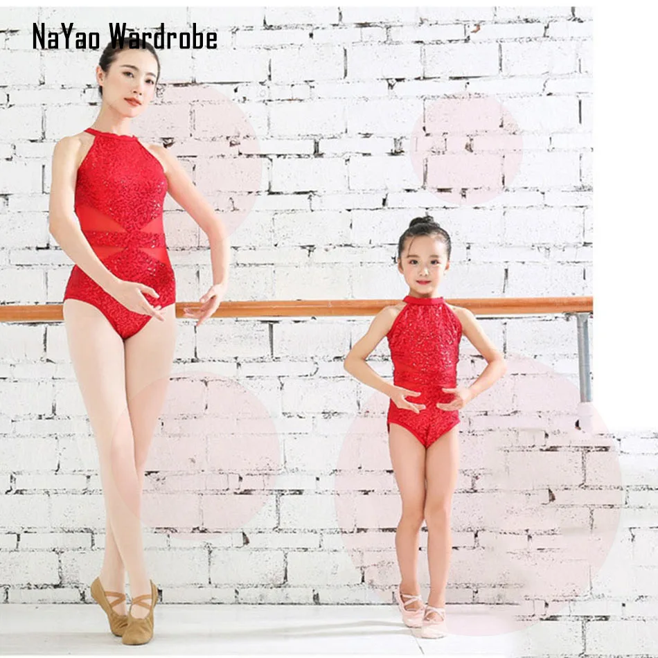 Блестящее балетное платье без рукавов с блестками для детей выступлений