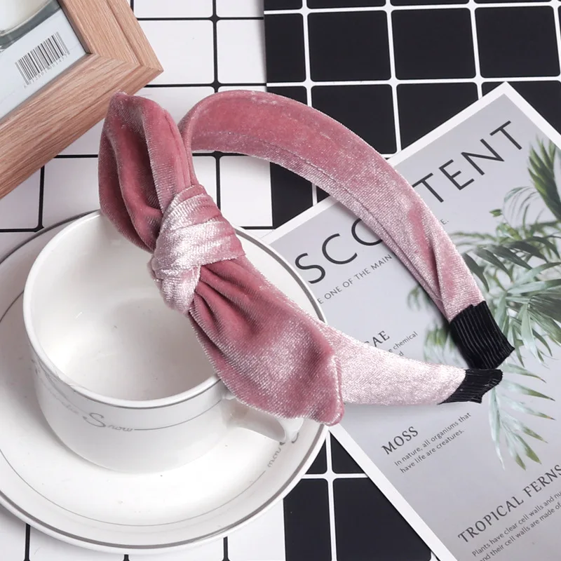 Новые однотонные бархатные ободок головной убор с ушами кролика для женщин и