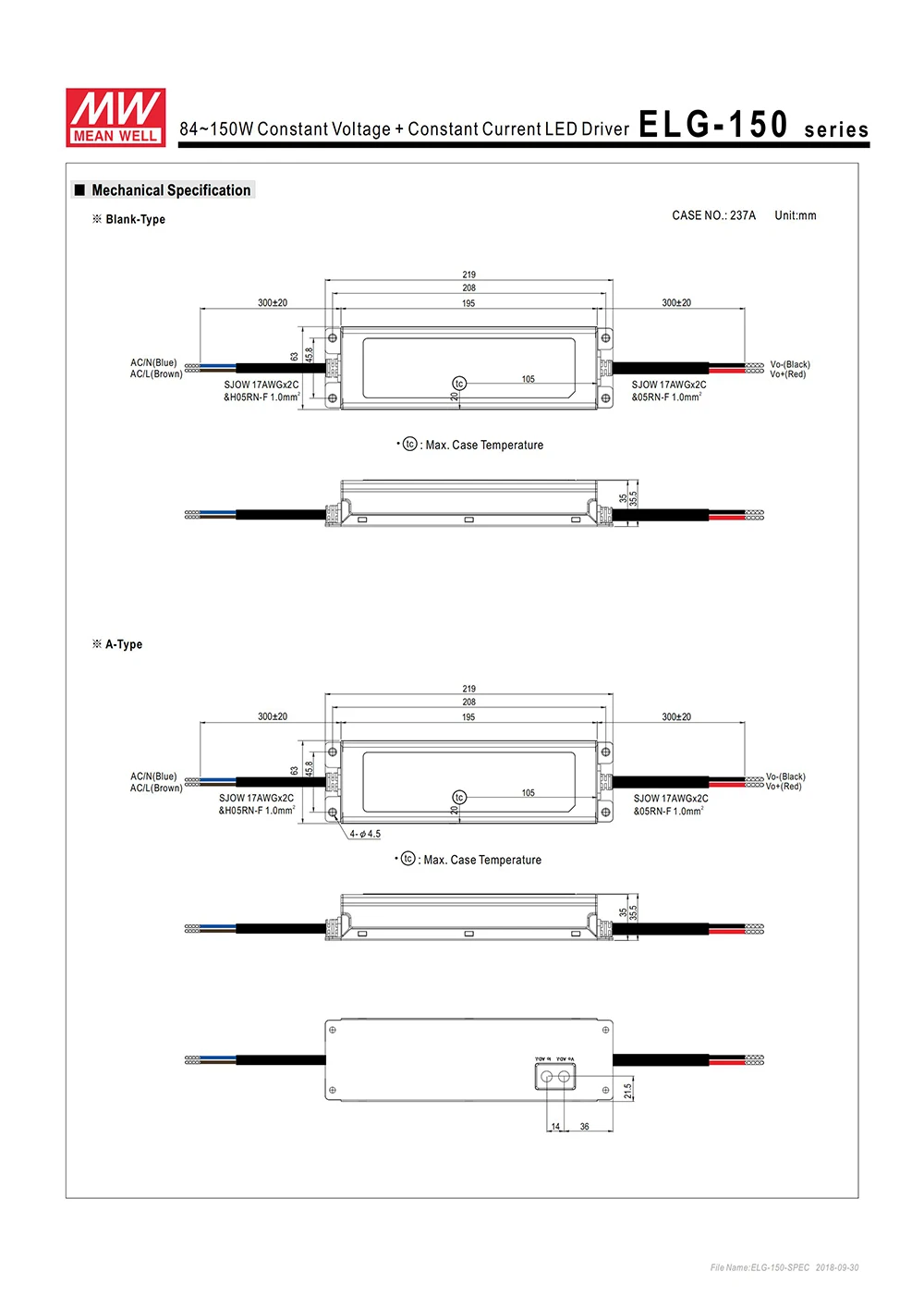 MEAN WELL ELG-150-48B-3Y 150 Вт 48 В светодиодный трансформатор 110 В/220 В переменного тока до 48 В постоянного тока 3.13A 150 Вт Водонепроницаемый Meanwell Регулируемый источник питания