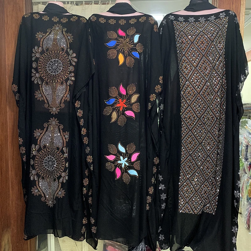 

2019 New African Diamond 100% cotton Chiffon Long Dashiki Dress with Scarf For Lady African clothes 080#