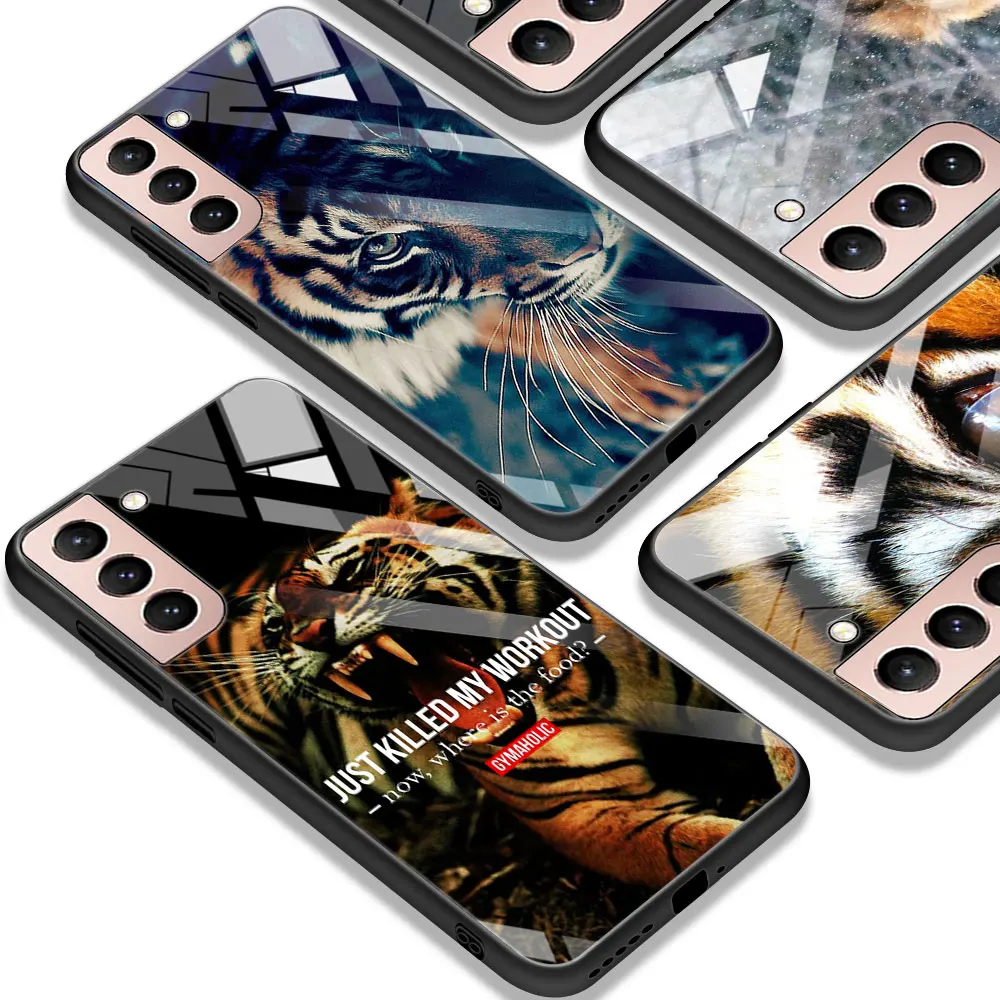 

Tempered Glass Case For Samsung Galaxy S21 S20 FE S10 Note 20 Ultra 10 Lite S9 S10e S8 Plus Phone Cover Lion Alpha Male Cub Capa