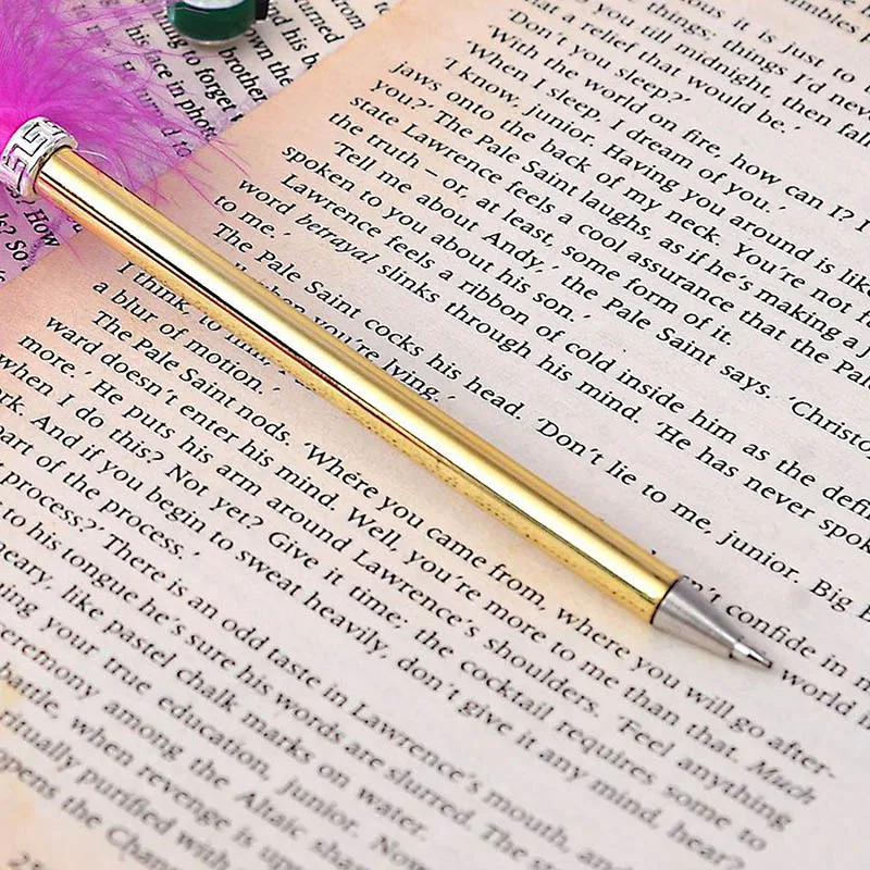 

1PC Novelty Gold Powder Pens Cute Feather Ballpoint Pens Kawaii Plush Ball Pens for Writing School Office Stationery Supplies