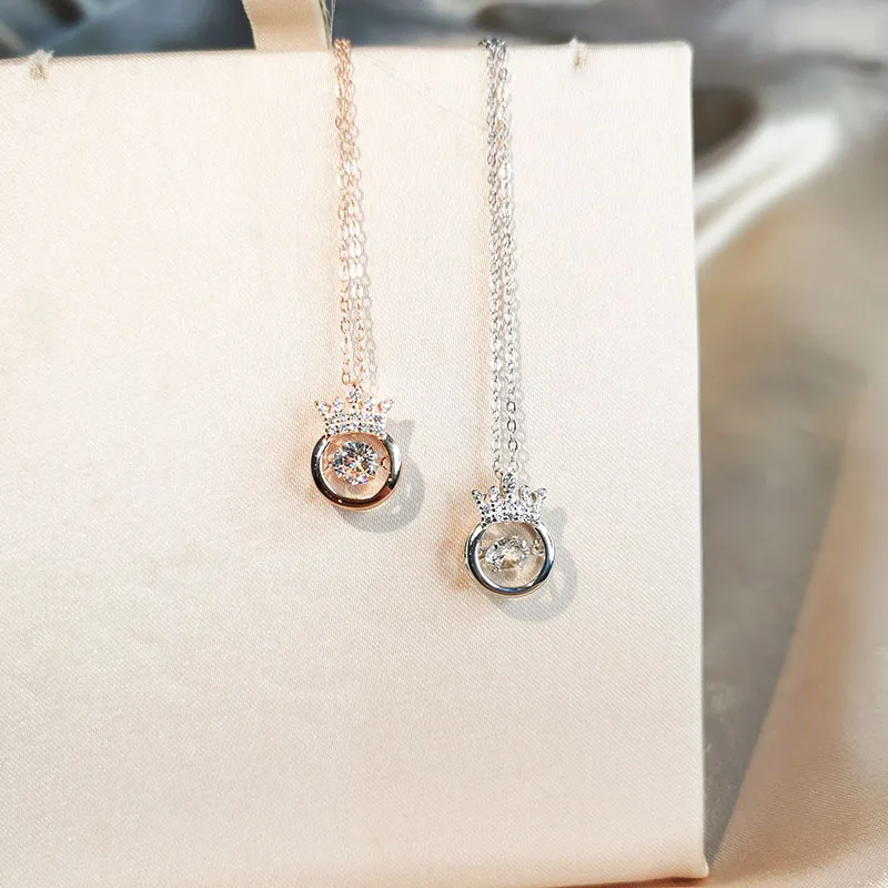 

Crystal Crown Pendant Necklace Rose Gold Stainless Steel Wedding Neckalce Jewelry For Women Gifts