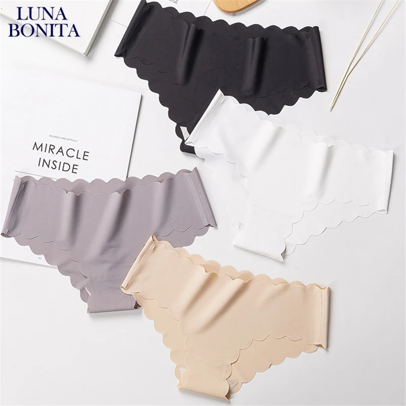

Seamless Panties For Women's Mid Waist Underpants Sexy Ice Silk Briefs One Piece Lingerie Thin Underwear Crotch Cotton Panty