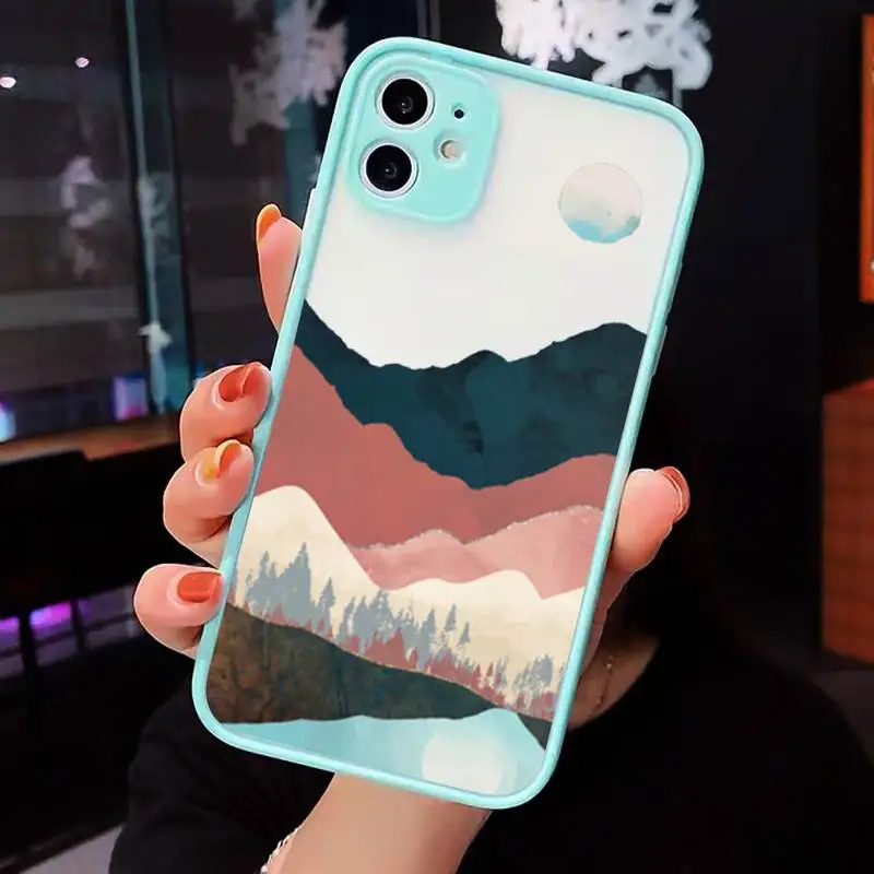 

Mountain Marble Moon sunset landscape Phone Cases matte transparent For iphone 7 8 11 12 plus mini x xs xr pro max cover