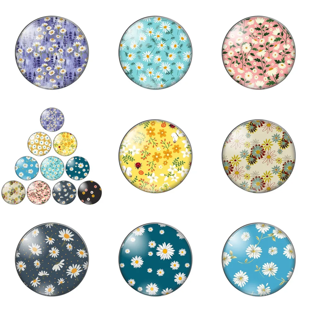 

New Fashion Beauty Daisy Flowers 12mm/20mm/25mm/30mm Round Photo Glass Cabochon Demo Flat Back Making Findings