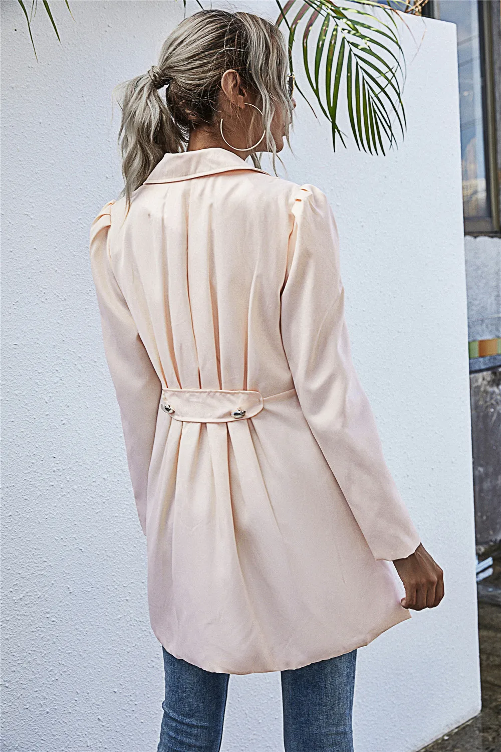 

Autumn trench coat for women Casual long sleeve turn-down collar double-button long coat women slim black blazer 2020