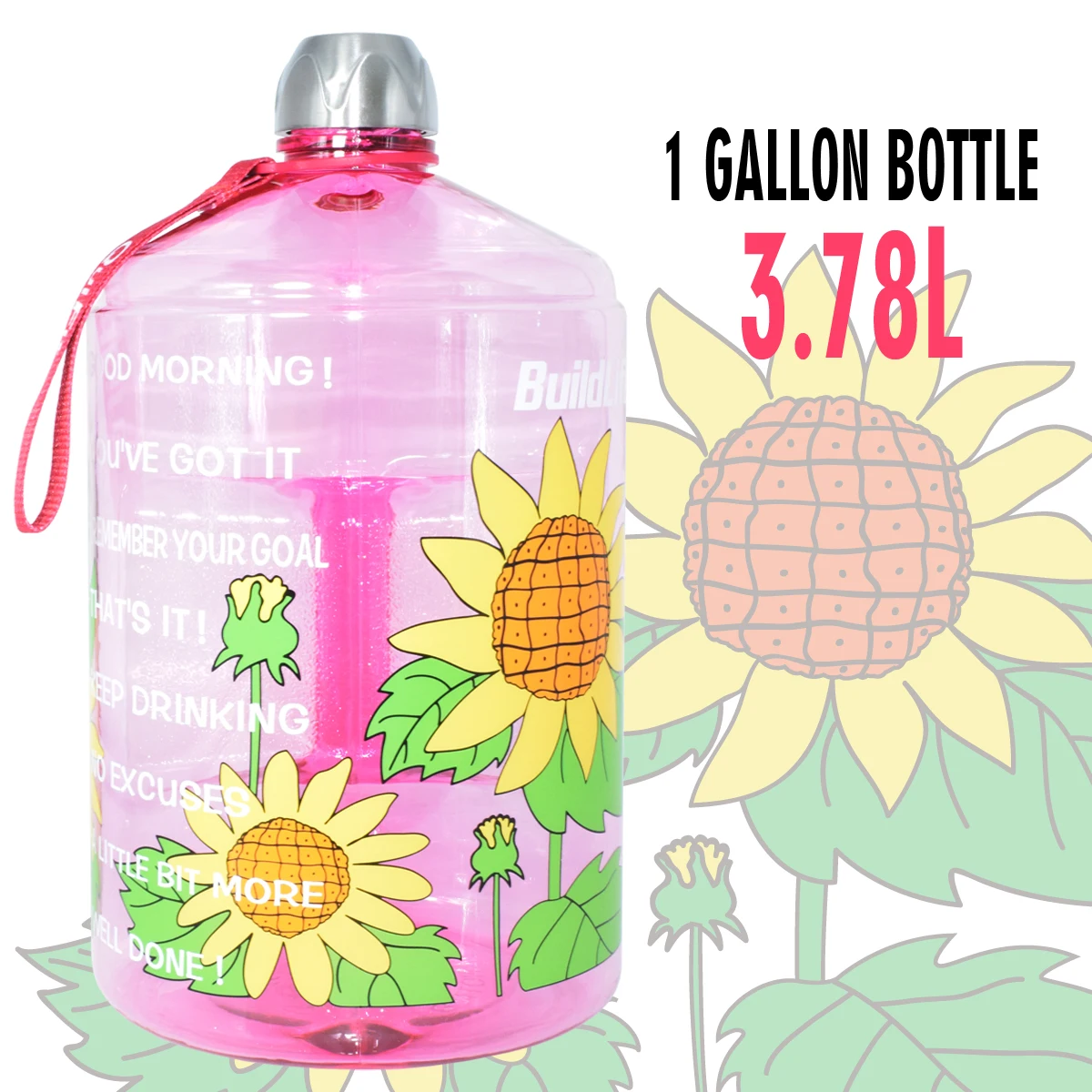 Sunflower Bottle Quifit 128 унций 64 унции 32 унции 1 галлон BPA бесплатно пластиковая большая бутылка для воды для питья кувшин Тыква для путешествия спорт, фитнес, тренажерный зал бутылка воды эко - Цвет: Sunflower Bottle