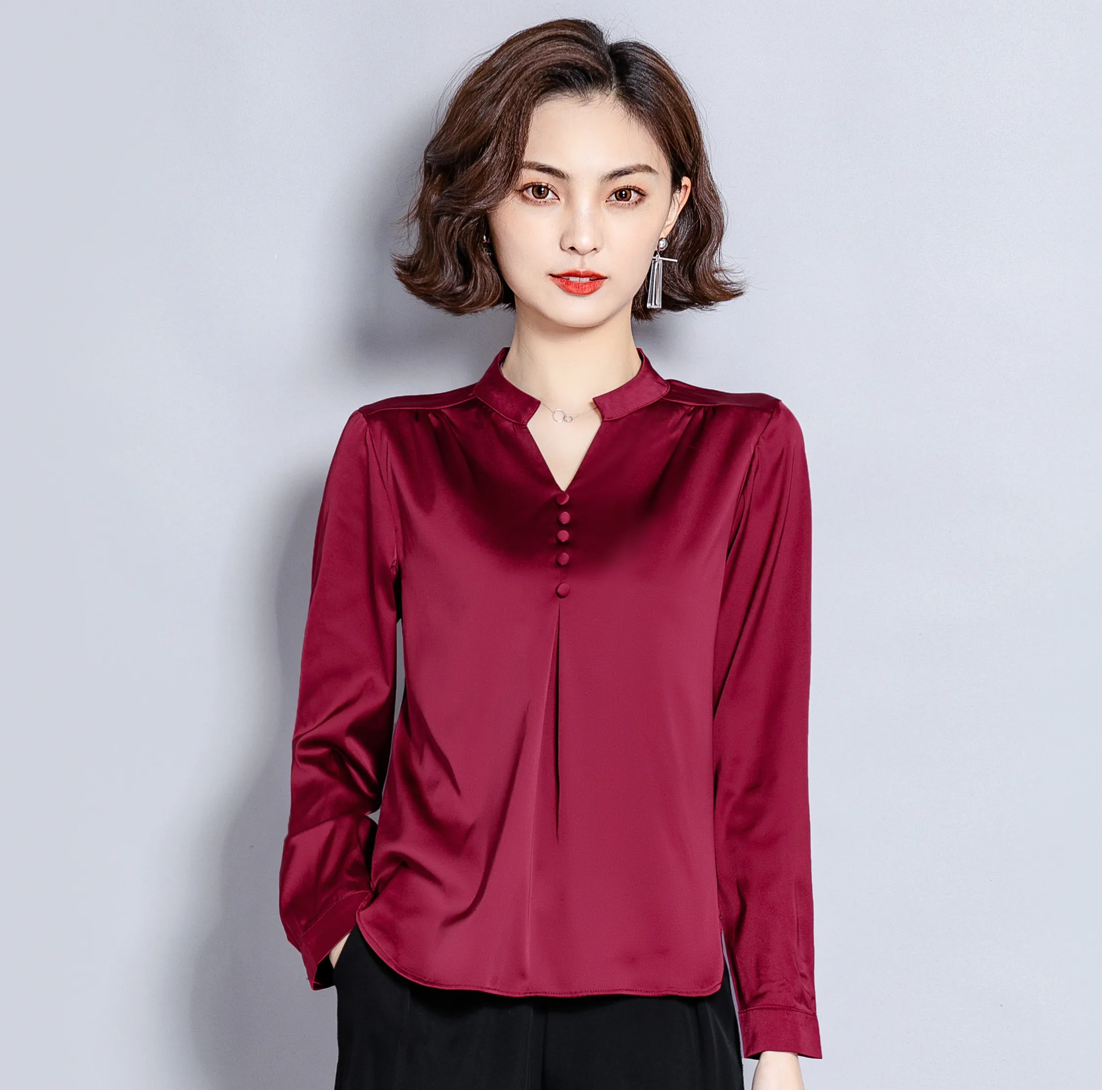 Плюс размер 4XL Женская блузка Элегантная Шелковая Рубашка Осенние блузки женские