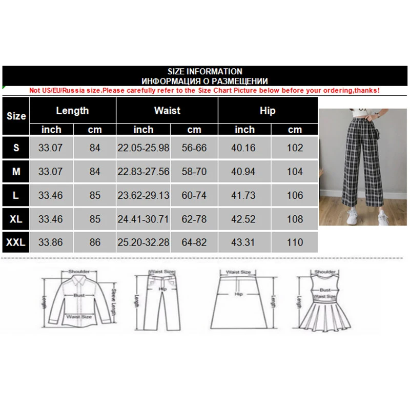 

Vintage Plaid Pants Women Elastic Waist Loose Pants Korean Harajuku High Waist Trousers 2021 Casual Retro Wide Leg Pants