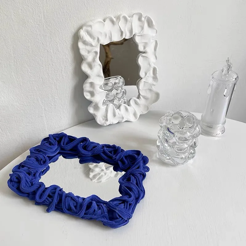Rectangular Mirror Decorative Mirror Tabletop Ornament Photo Prop Ins Style Light Clay DIY Handmade Mirror