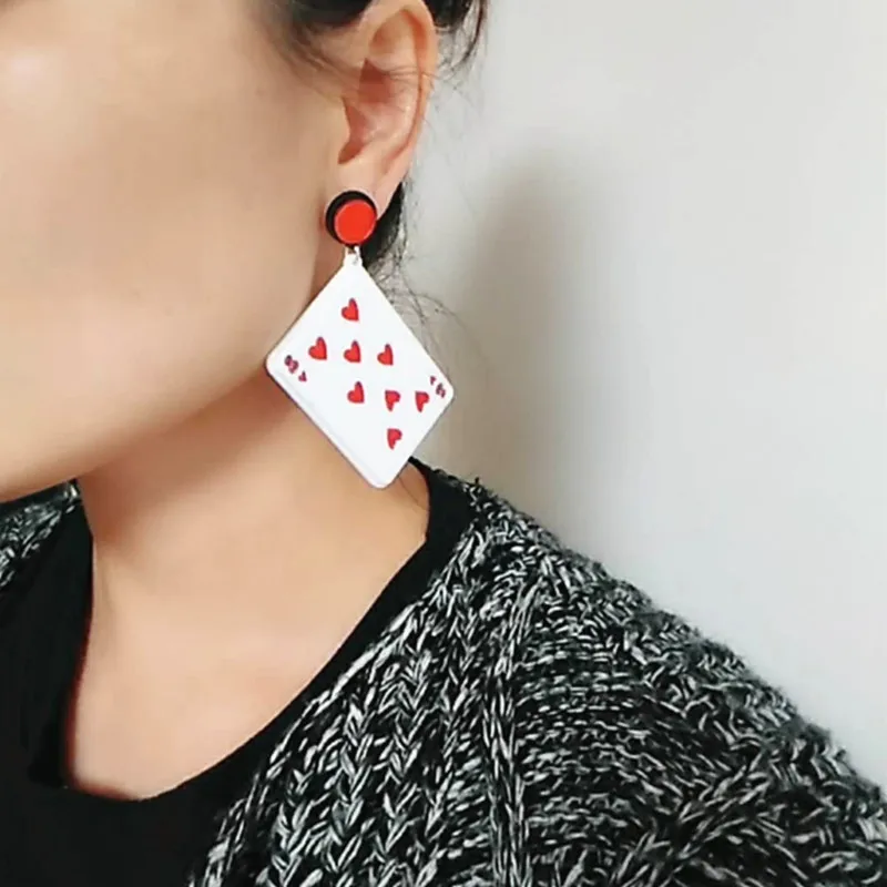

Geometric Big Poker Spades Acrylic Dangle Drop Earrings Punk Cool Playing Card Long Earrings Women Night Club Jewelry Pendientes