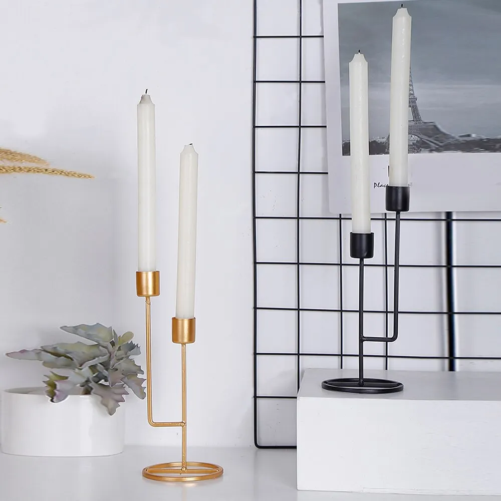 

Double Slots Metal Wedding Party Bar Candlestick Candle Holder Festival Home Decoration