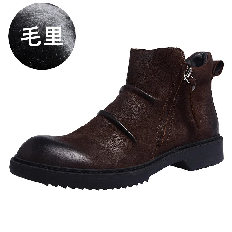 Мужские высокие ботинки из натуральной кожи на толстой подошве британская