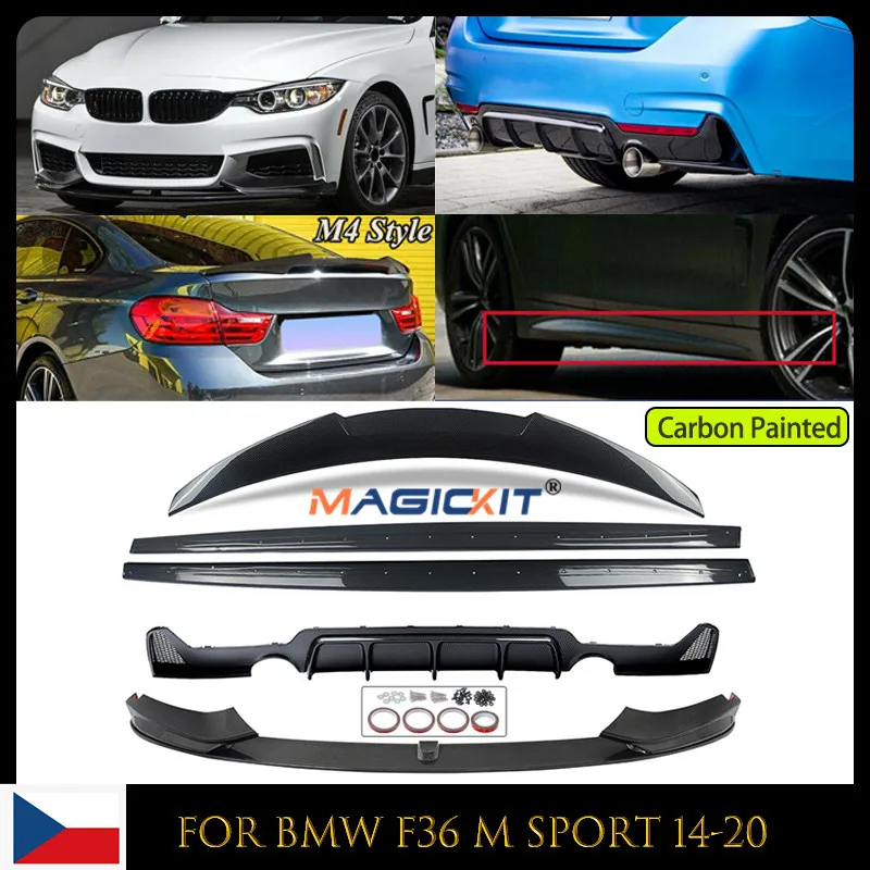 

MagicKit For BMW F36 Sport Bumper Carbon Style Front Lip Splitter+Rear Diffuser & Spoiler