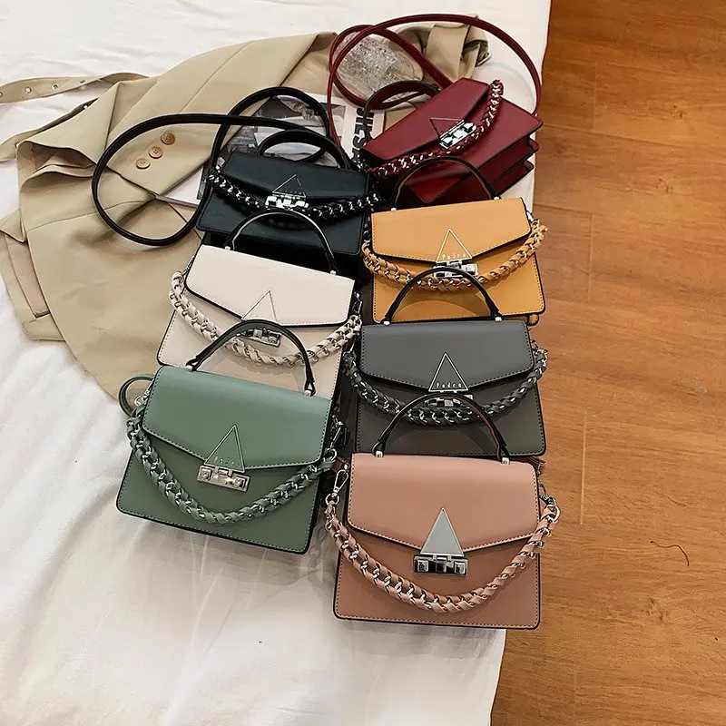 

Chain Design PU Leather Crossbody Bags for Women 2021 Simple All-match Shoulder Messenger Bags Female Elegant Top-handle Bags