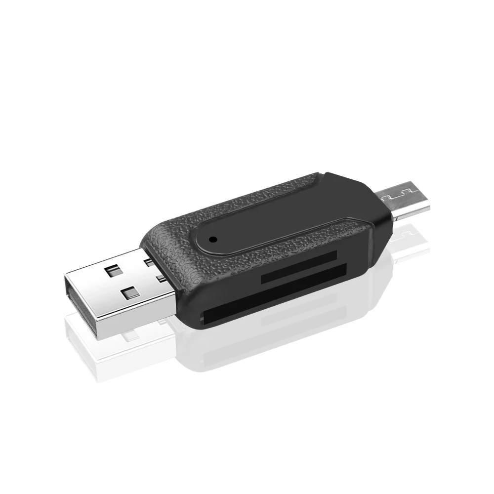 Black Kebidu 2 в 1 USB OTG кардридер Универсальный Micro USB OTG TF/SD кардридер телефон удлинитель-переходник Micro USB OTG адаптер - Цвет: Black