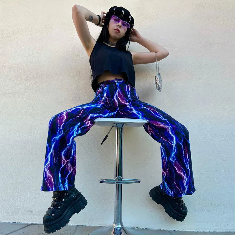 

Женские свободные брюки Tie Dye, готические повседневные свободные брюки в стиле хип-хоп с высокой талией, PT020