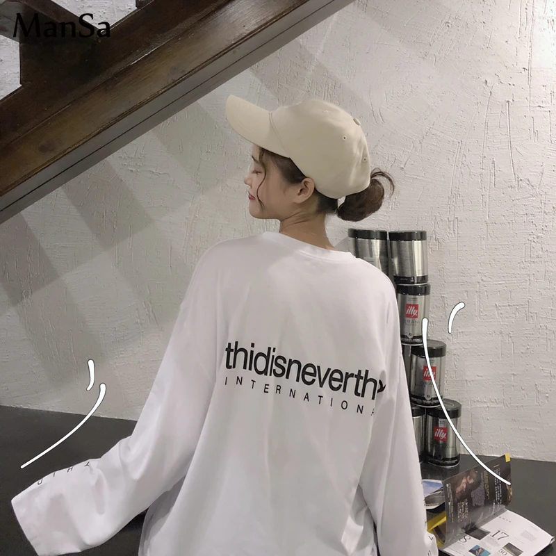 Футболка женская повседневная с надписью ulzzang Базовый Топ длинным рукавом