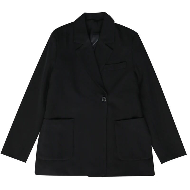 

[EAM] Women Black Brief Big Size Leisure Blazer New Lapel Long Sleeve Loose Fit Jacket Fashion Tide Spring Autumn 2021 1DB216