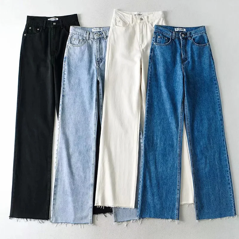 

Женские джинсы с широкими штанинами, черные прямые джинсовые брюки с высокой талией и напуском, повседневная одежда в стиле High Street, Осень-зи...
