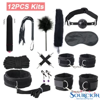 sourcion bdsm kits exotic adults games sex toys leather bondage handcuffs for sex whip gag tail plug women sex tools for couples