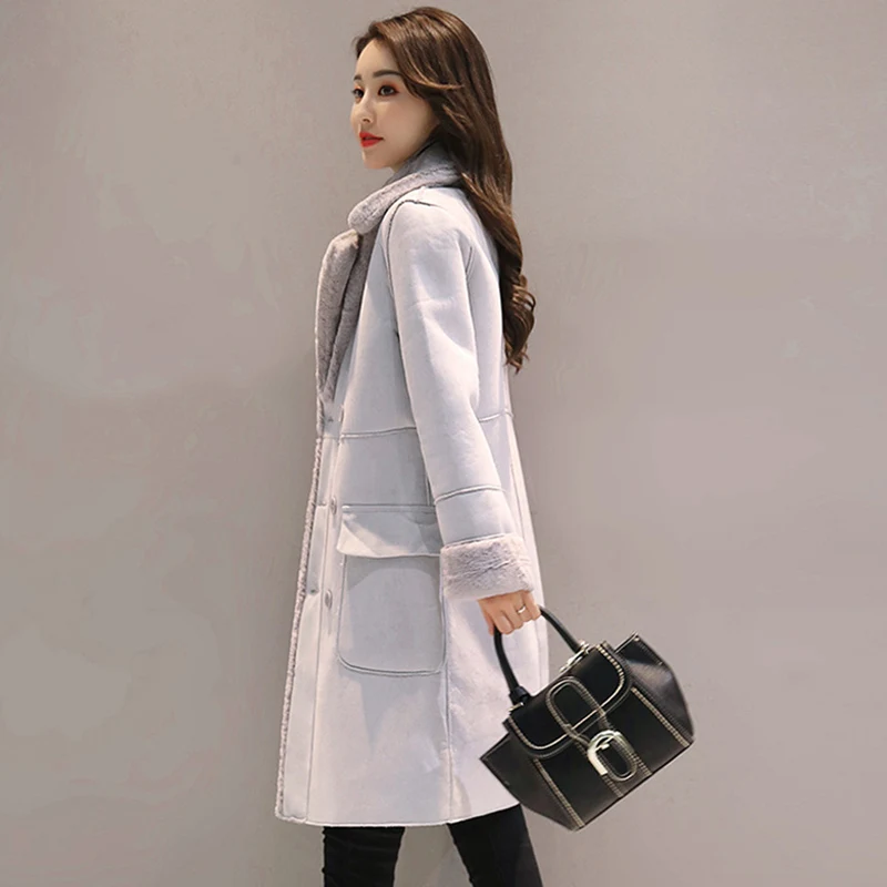 

2019 Fur Faux Sheepskin Trench Jacket Long Thick Women Fur Faux Suede Winter Female Overcoat Coat Fashion Coats Warm