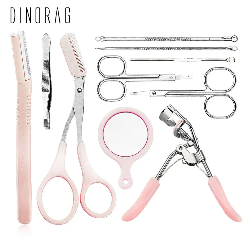 

Dinorag 10/Pcs Eyebrow Trimming Knife Eyelash Curler Eye Lashes Acne Needle Eyebrow Scraping Scissors Professional Cosmetic Tool