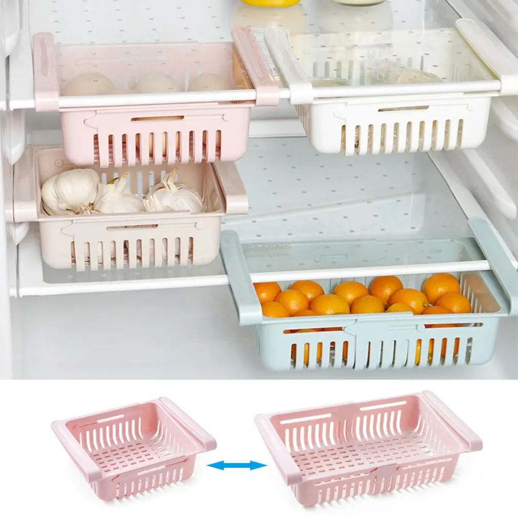 

Pull-Out Refrigerator Storage Basket Pp Material Cool Compartment Storage Rack Stretch Design Save Space