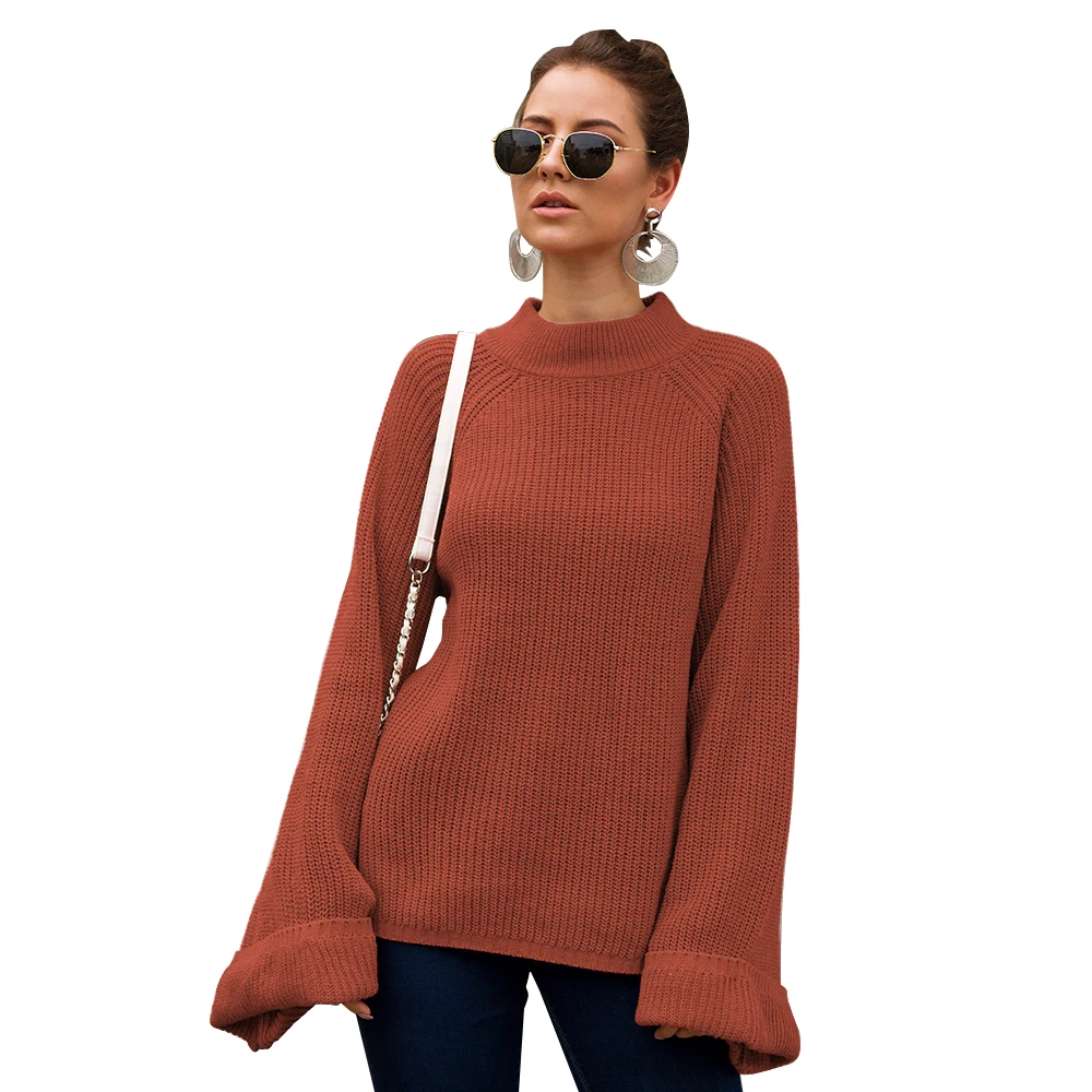 

Fashion Women's Sweater New Ladies Clothes Winter Pullover Woman Sweate 2020 Tri-color Big Trumpet Sleeve Loose Pullover Sweater
