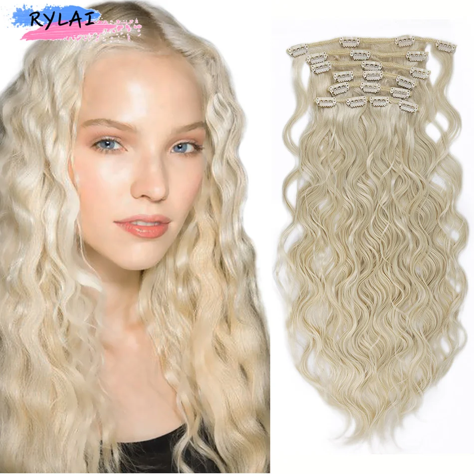 

Натуральные волнистые зажимы для наращивания волос Синтетический шиньон 7 шт./компл. 140 г японское высокотемпературное волокно чистый цвет ...