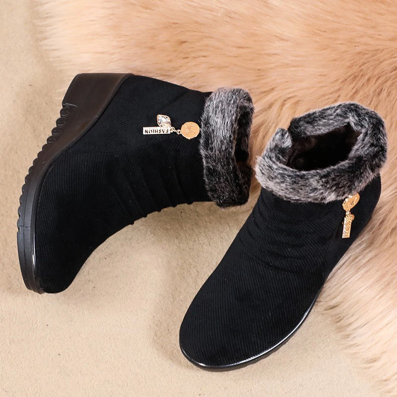Middle-Aged and Elderly Women's Warm Cotton Shoes Snow Boots Winter Plus Velvet Warm Slope with Cloth Shoes Snow Boots
