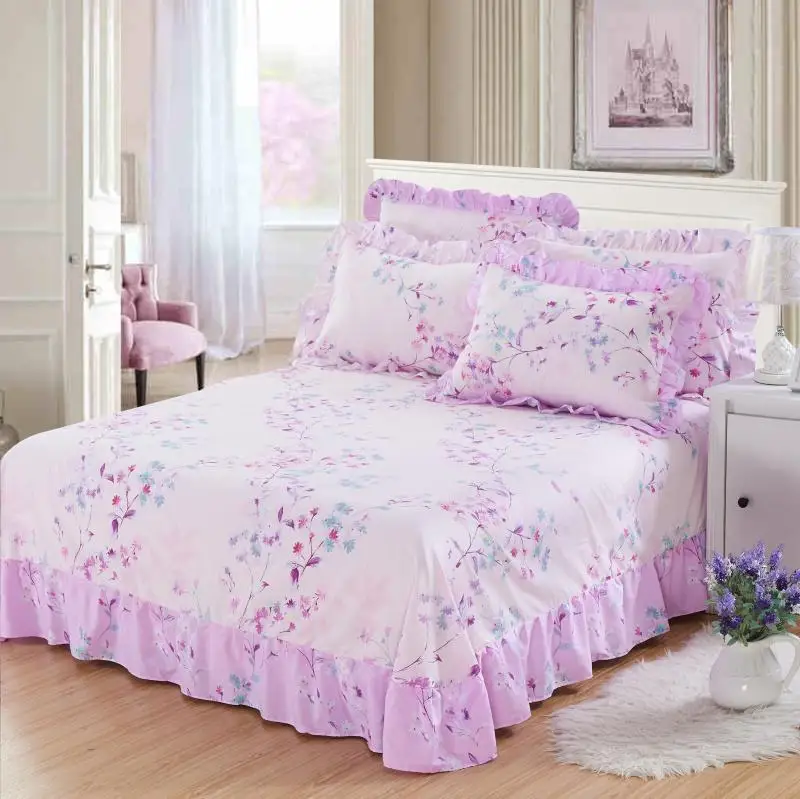 

J0 Twin Queen King size 3Pcs Bed Sheet Set Pillowcase Blossom Flower Top Bedding sheet 100%Cotton Soft Breathable Flat sheet