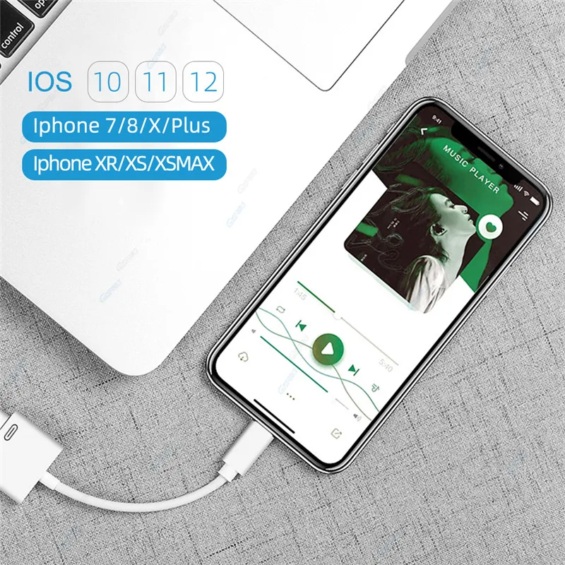 2in1 Dual Jack Charge Audio Adapter For Lightning to Headphone Splitter Audio Converter Cable Support Music/Phone Call/Charging