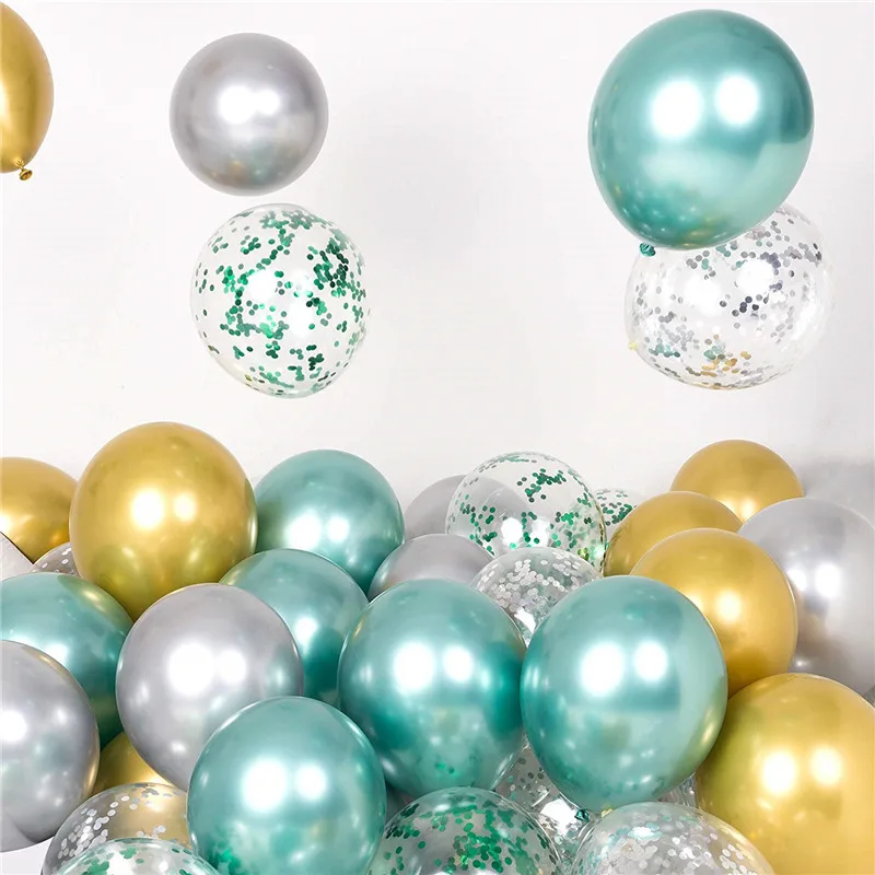 

51pcs Chrome Metal Green Gold Balloon Garland Arch Kit Silver Green Confetti Ballon For Wedding Anniversary Party Decoration