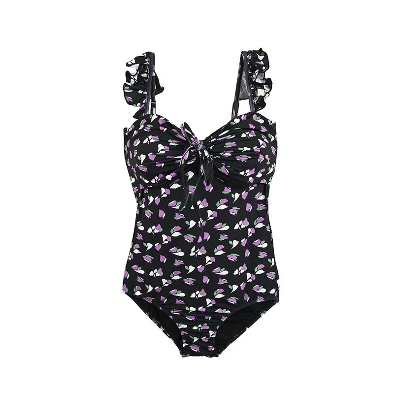 

2021 News Student Swimming Clothes One Piece Girl Female Bikini Set Swimsuit Ruffles Floral Pattern Beach Wear Bathing Suit