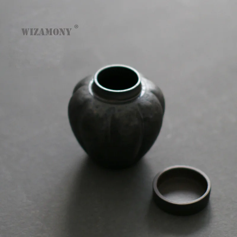 

WIZAMONY Chinese KungFu Jingdezhen tea caddy canister Black Crude Pottery Porcelain container for puer Oolong tea storage chest