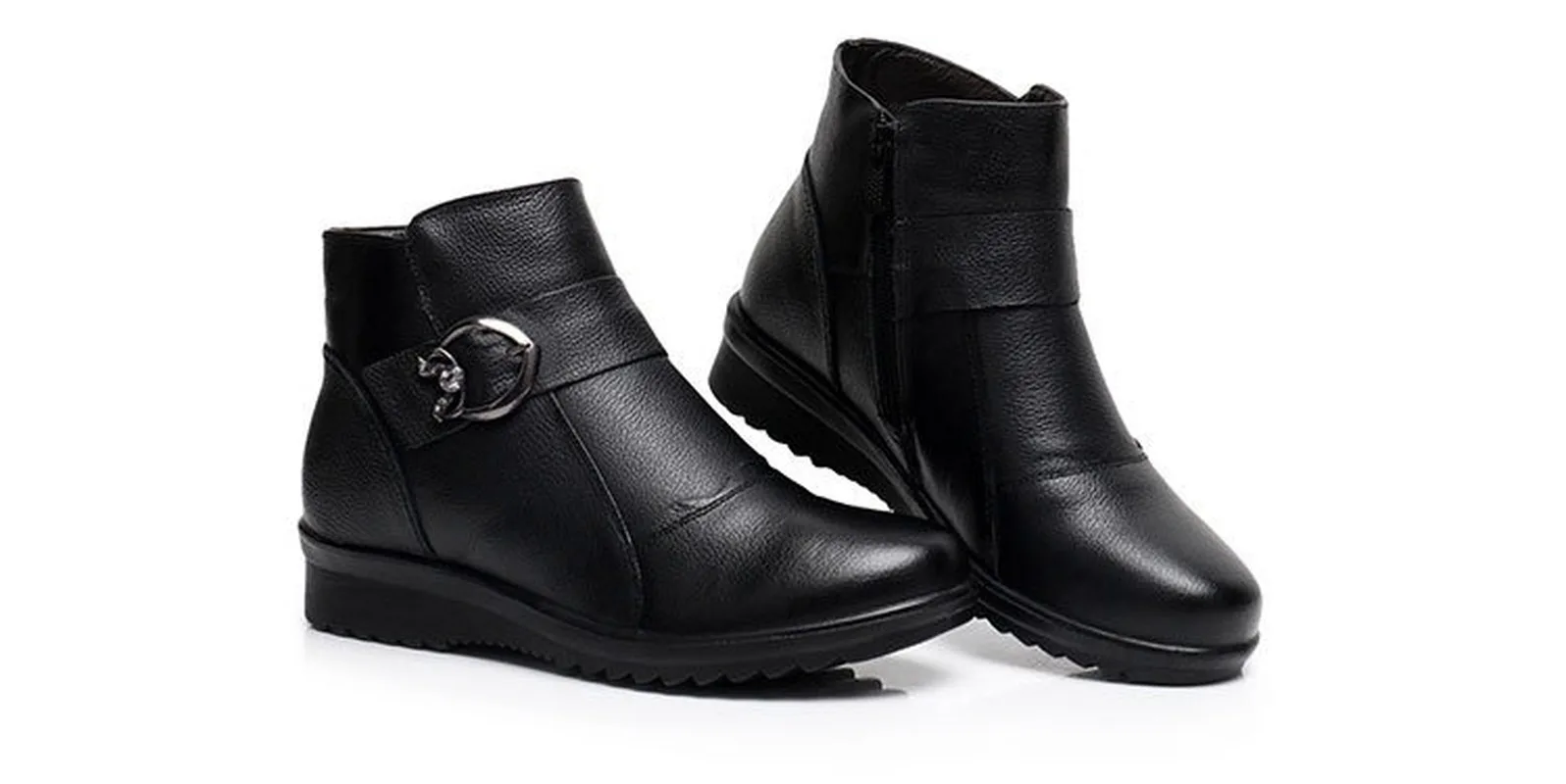 2019 Winter New Warm Wool Fur Ankle Boots Genuine Full Grain Leather Long Plush Snow Women High Quality Wedges Shoes | Обувь