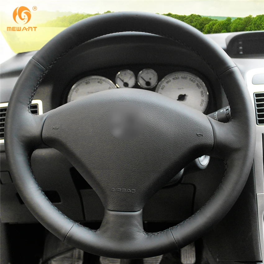 MEWANT черные аксессуары из натуральной кожи для Peugeot 307 интерьера|car steering wheel cover|steering