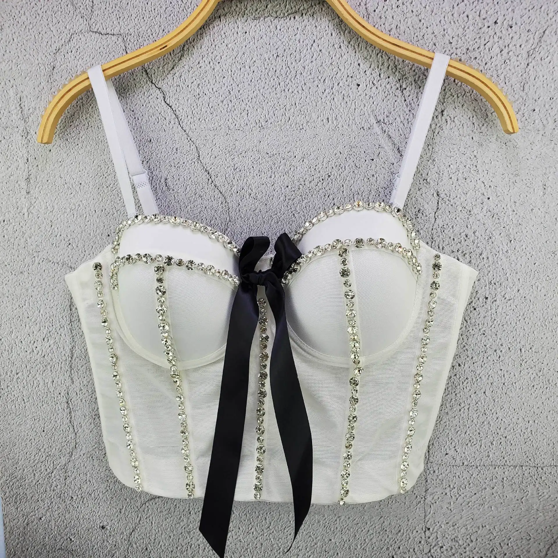 SXTHAENOO Fashion Tops Sexy Beading Rhinestone Bra Push Up Bralet Women's Corset Bustier Bra Night Club Party Cropped Top Vest