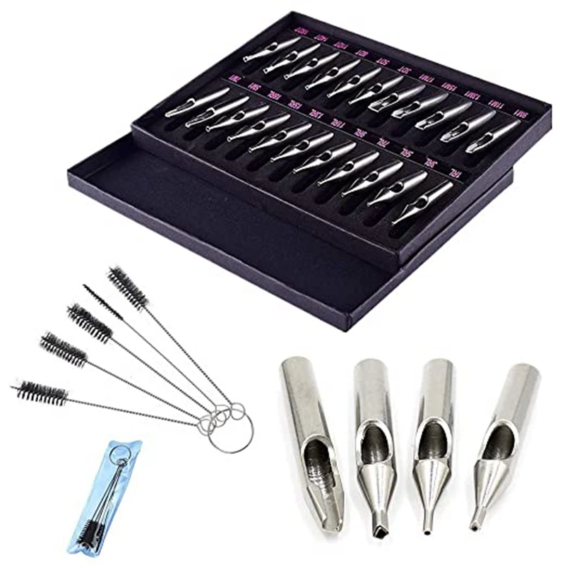 

Tattoo Stainless Steel Tip Kits 22pcs Tattoo Tips Set with Cleaning Brush Assorted Tip RT FT DT for Coil Tattoo Machine Gun