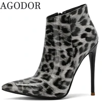 agodor women leopard ankle boots pointy toe stiletto high heel booties animal print ankle boots thin high heel winter shoes