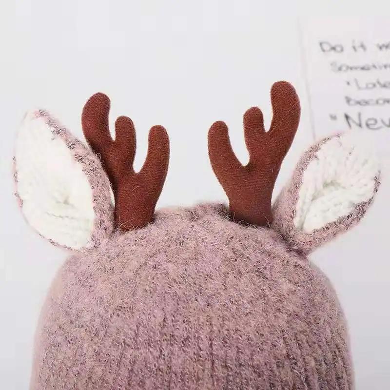 Детская шерстяная шапка зимняя вязаная с рисунком оленя на возраст 0-12 месяцев От