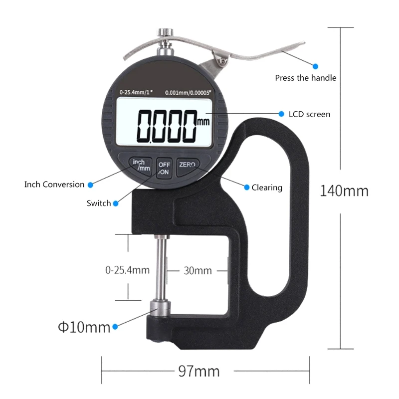 

Electronic Digital Dial Thickness Gauge 0.5 inch 0.00005" Resolution Measuring Tool w/ LCD Display