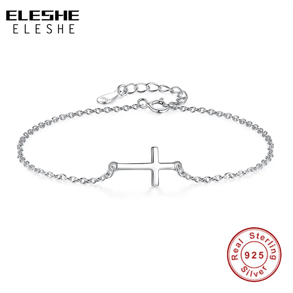 ELESHE Роскошные Faith Кристиан браслеты с крестообразной подвеской для женщин 925