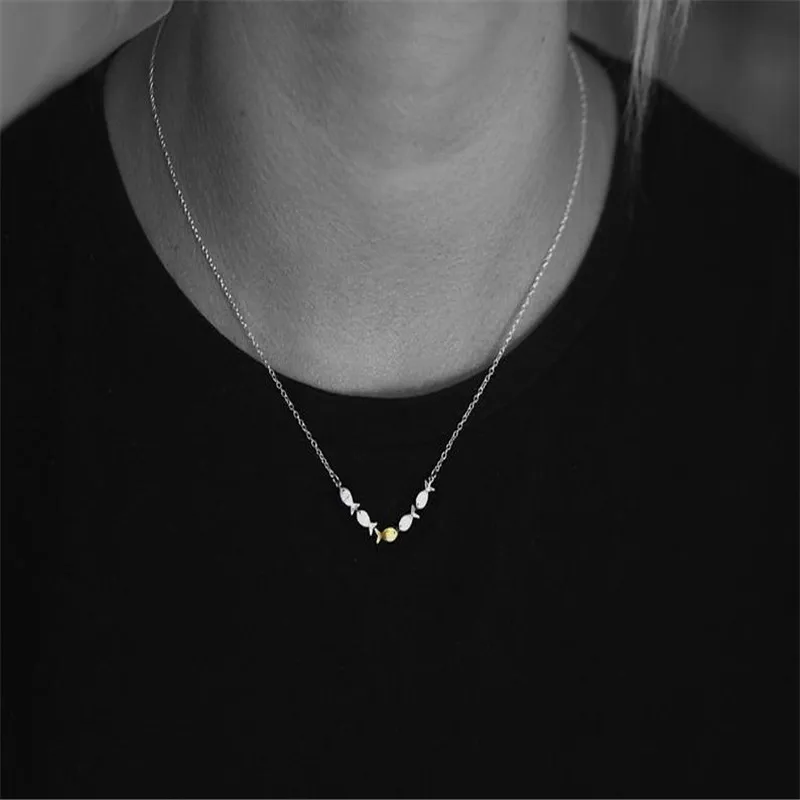 

46+5cm School of Fish Necklace Silvertone Ocean or Sea Mammals Fish Charms Jewelry for Women Girl Group Fish Necklace #SKU-27fh2