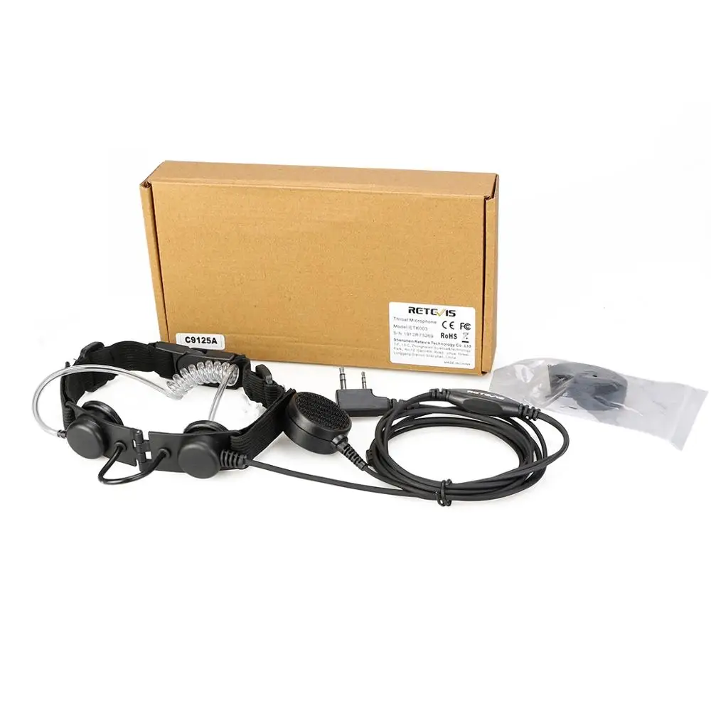 Retevis ETK003 Throat Micropnone 2 Pin With Big Finger PTT Headphone Headset  For Kenwood Walkie Talkie Throat Mic  C9125A