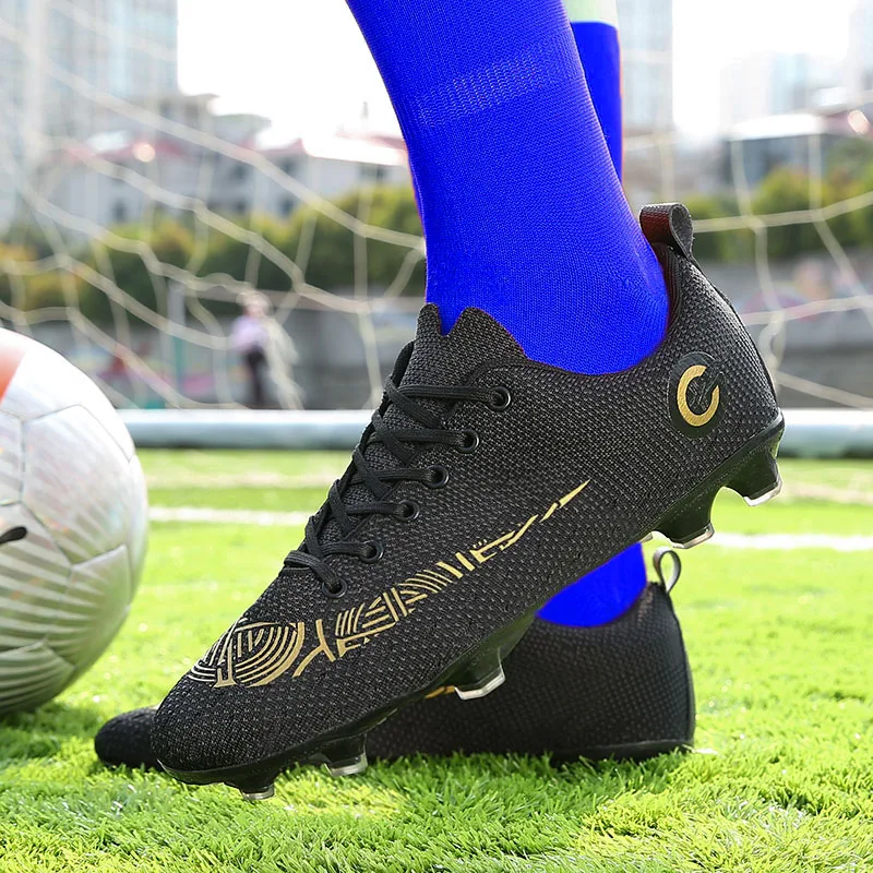 

New Arrive Kids Cleats Training Football Boots Turf Black Blue Men Soccer Shoes Low Ankle Sport Sneakers Size 33-47 Dropshipping