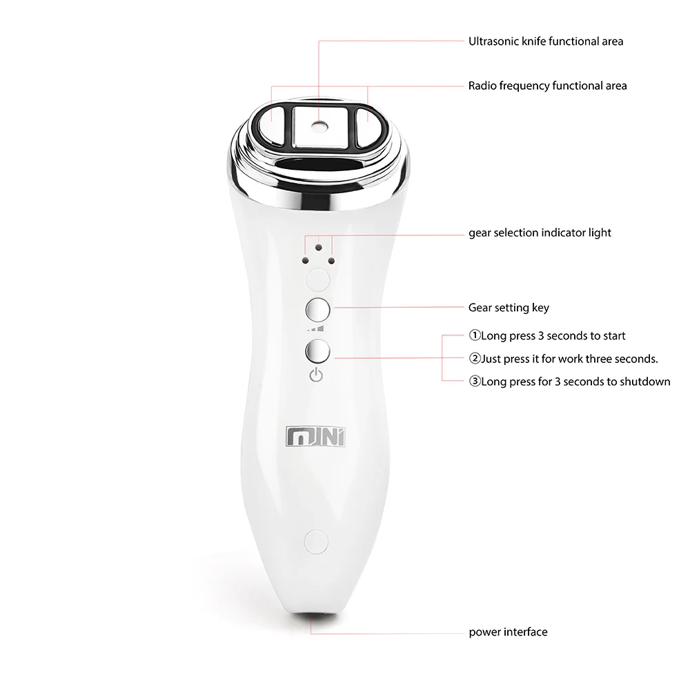 

Ultrasonic Bipolar RF Radio Frequency Lifting Face Skin Care Massager Mini Hifu Therapy Anti- Wrinkle Skin Rejuvenation Device