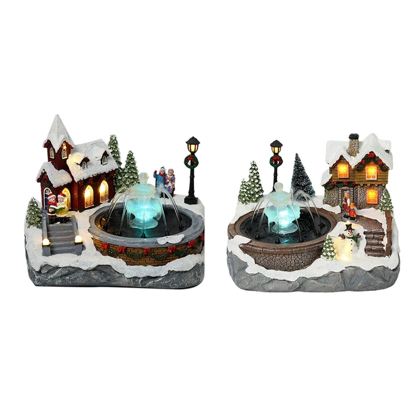 

Christmas Decoration Snow Houses Village Xmas Music Luminous House Can Spray Water Christmas Home Ornaments
